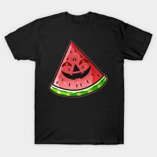 Evil Jack O Lantern Face in Watermelon Halloween T-Shirt